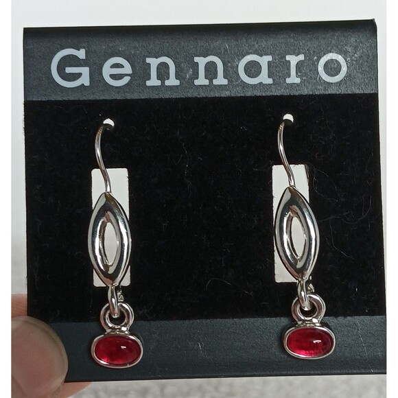 Gennaro Silvertone Red Glass Cabachon Dangle Earrings 1.5 in NWT - Picture 11 of 11
